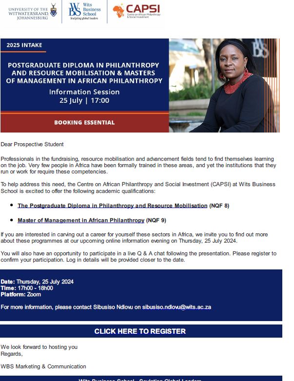 Postgraduate Diploma in Philanthropy and resource mobilisation